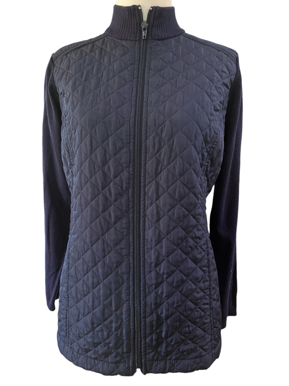 LINEA BY LOUIS DELL’OLIO QUILTED KNIT LIGHTWEIGHT ZIP FRONT JACKET BLUE SIZE 4
